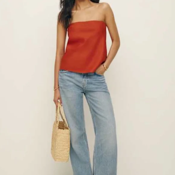 NWOT - Reformation Mollie Linen Top Orange - Size S - Picture 1 of 1